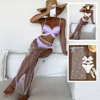 Three-piece Long Skirt Solid Color Lace-up Swimsuit