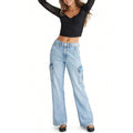 Retro Flip Large Pocket Straight-leg Jeans Women's Loose Casual