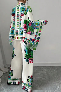 Women's New Fashionable Silky Satin Printed Set