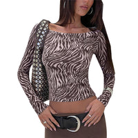 Zebra Stripe Long Sleeve T-shirt Women's Fitted Top
