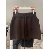 Western Style Elastic Waistband Lace-up Knitted Skirt