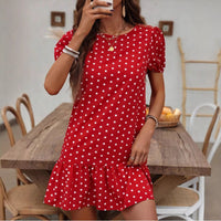 Womens Fashionable Slim-Fit Casual Polka-Dot Dress