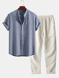 Casual Loose Multi-color Beachwear Cotton And Linen Short Sleeve Suit