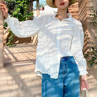 French Style White Shirt Women's Long Sleeve Elegant Cotton Loose