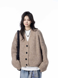 V-neck Knitted Cardigan Coat Women's Idle Style Loose Sweater