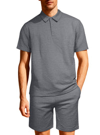 Jacquard Solid-color Loose-fitting Mens Casual Sportswear Set
