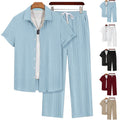 Mens Plus-Size Casual Loose Short-Sleeve Shirt And Pants Set