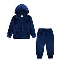 Children's Gold Velvet Long Sleeved Hoodie And Pants Set