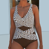 Women's Sleeveless Summer Casual Striped One-piece Tight Swimsuit