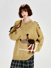 Retro Crew Neck Knitted Sweater Women's Loose Chic Top