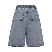 Washed Distressed Multi-pocket Elastic Waist Denim Shorts