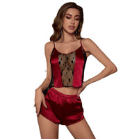 Lace-Panel Sexy Cami And Shorts Womens Loungewear Set