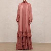 Womens Fashion Ruffle-Trim High-Neck Long-Sleeve Dress