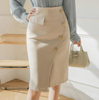 Contrast Color Curved Retro OL Elegant Hip Wrapping Skirt