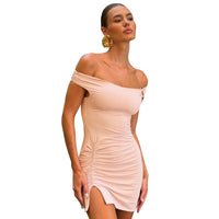 Women's Solid-Color Off-the-Shoulder Slit Dress