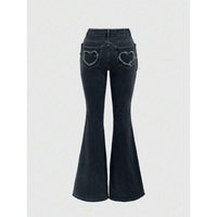 Punk-style Vintage Metal Heart-shaped Belt Frayed-edge Jeans