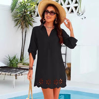 V-neck Long-sleeve Cutout Burnout Floral Dress
