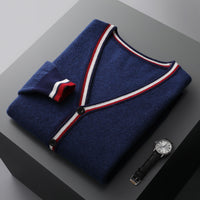 Medium Thick Color Stripes Color Contrast Short Long Sleeve Wool Cardigan