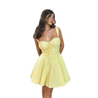 Women's Cinched Puffy Strap Dress