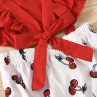 Summer Sleeveless Cherry Print Backless Lace Up Romper Suit
