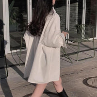 Polo Collar Single Row Button Loose Long Sleeve Long Shirt