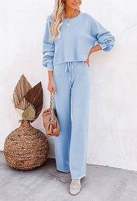 Casual Solid Color Long-sleeved Trousers Two-piece Set