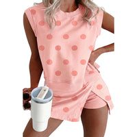 Womens Polka-Dot Printed Two-Piece Skirt Set