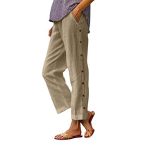 Cropped Pants With Decorative Buttons Along The Side Seams