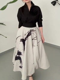 Black Floral Long Sleeve Tie Shirt