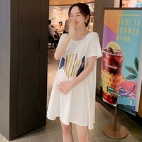 Pregnant Womens Short-Sleeve Thin Loose-Fitting Midi Dress