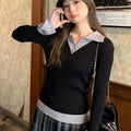 Polo-neck Flared Long-sleeve Elegant Sweater Top