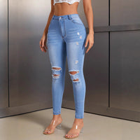 Elastic Slim-fit Women's Stylish Ripped Jeans
