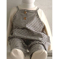 Infant Children's Clothing Solid Color Plaid Suspenders Jumpsuit