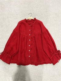Japanese Style Artistic Linen Wooden Ear Loose Princess Sleeves Shirt