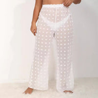 Sexy Sheer 3D Chiffon Beach Pants Wide-Leg Straight-Cut Casual Trousers