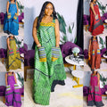Printed Contrast Color Oversized Wide Leg Suspender Jumpsuit