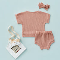 Summer Solid Color Waffle Color Casual Sportswear Suit