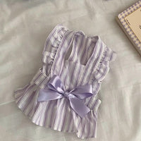 Dog Princess Style Cute Flying Sleeve Striped Dress