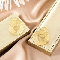Oval Stainless Steel Earrings, Trendy Geometric Heart Texture, 18K Gold Plated Ear Studs, Titanium Steel