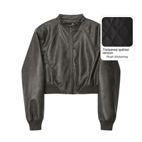 HeyHenry American Fashion Stand Collar Long Sleeve Short PU Leather Short Jacket