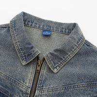 Retro Workwear Pocket Zipper Denim Clothes Jacket Spring And Autumn