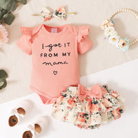 Girls' Three-piece Khaki Dress Set Printing