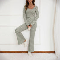 Simple Relaxed-fit Striped Wide-leg Pants Set