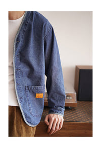 Retro V-neck Denim Men's Fashion Slim Jacket