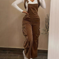 Womens Retro Casual Jumpsuit With Multiple Pockets