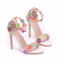 Temperament Word Strap Stiletto Sandals White Lace Wedding Shoes