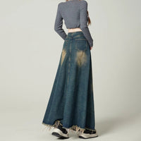 High-waisted Drapey Slimming Vintage Distressed Loose-fit Denim Skirt