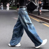High Waist Crimp Wide Leg Jeans For Women Plus Size Mop Trousers