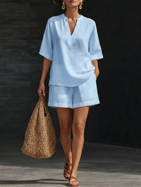 New Stylish Elegant Loose-Fit V-Neck Two-Piece Set
