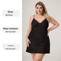 Plus-size Satin Chiffon Camisole Pajamas For Women Sexy Lace Nightdress With V-neck
